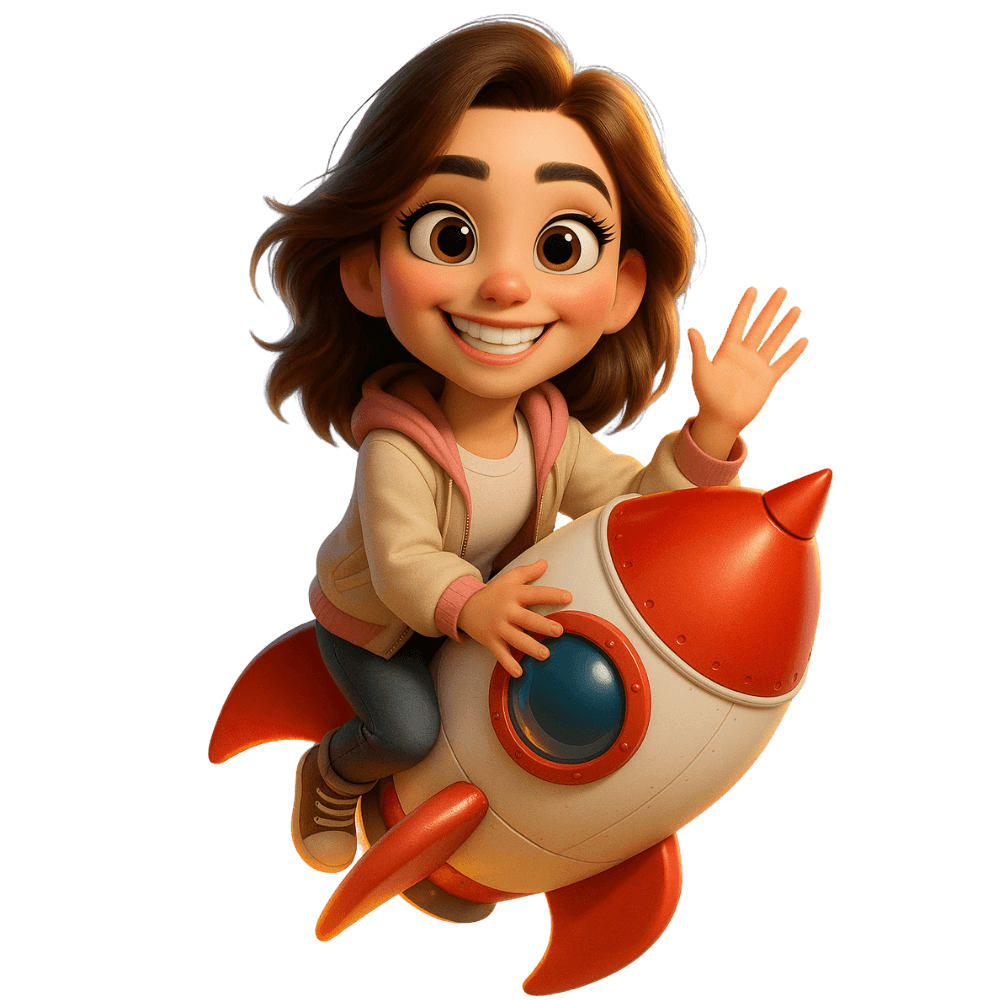 Iza Lazi Mascot on Rocket